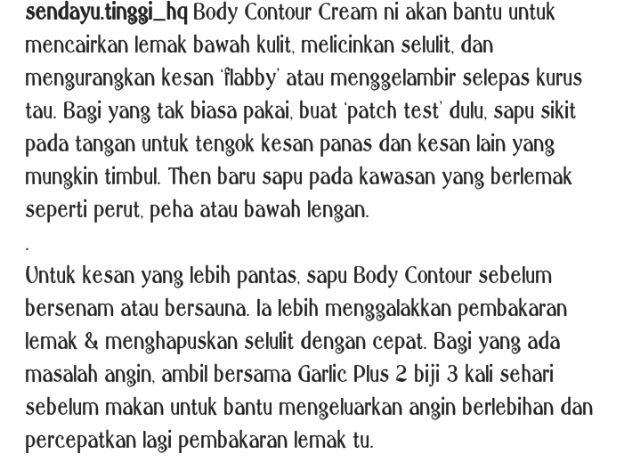 Body Contour Cream By Sendayu Tinggi Shopee Singapore