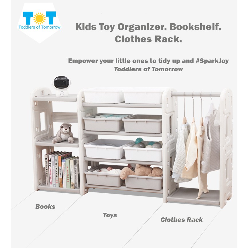 Kids Toy Storage Organizer Clothes Rack And Bookshelf Wardrobe