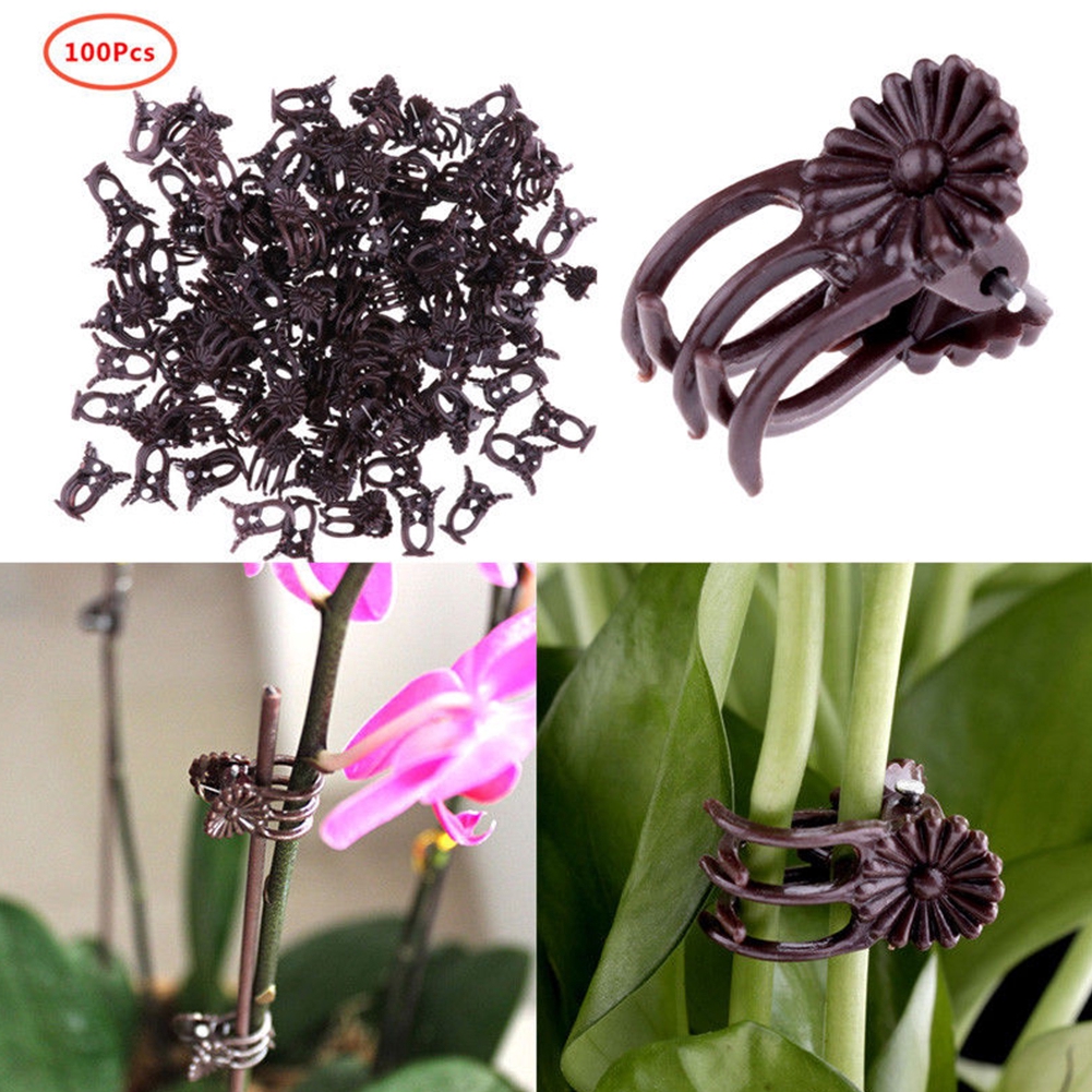 100Pcs Plastic Mini Stalks Support Clip Flower Garden Tools Stem Clips
