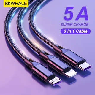 BKWHALE 5A Fast Charger Cable 3 in 1 Super Charging Cable Micro Usb / Type-C cable compatible for Android