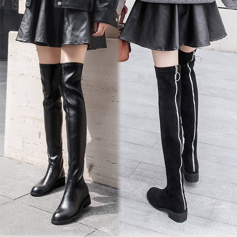 flat over the knee boots lace up back