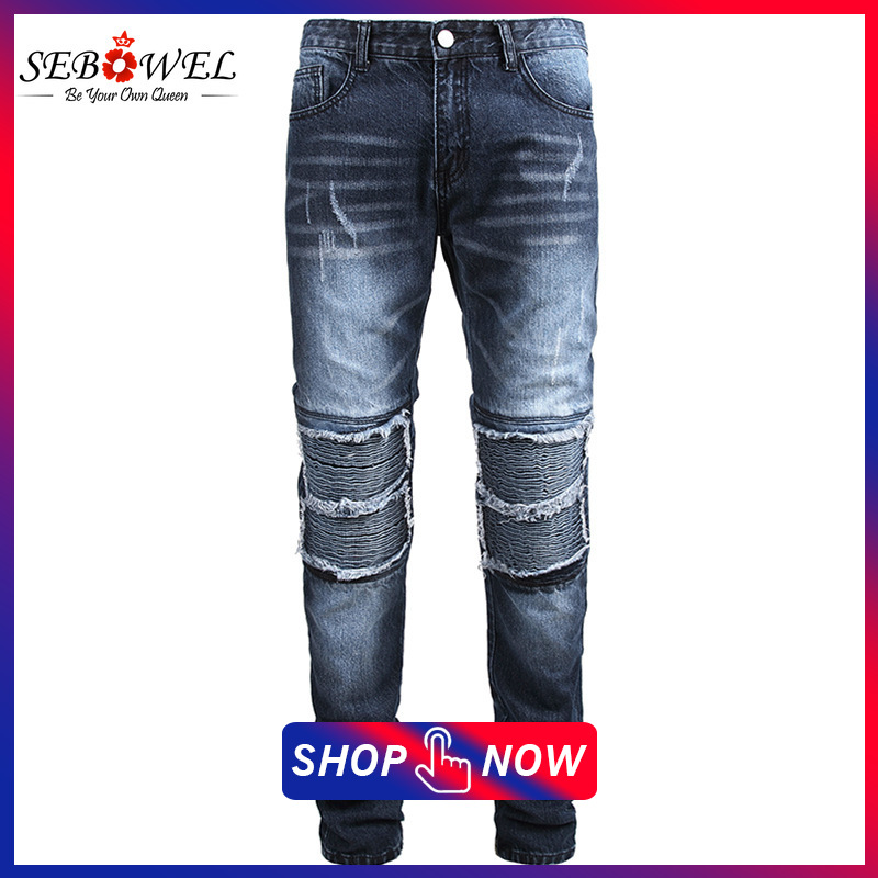 Fall Winter New Jeans Straight Loose Trend Ripped Pleated Motorcycle Pants Shopee Singapore