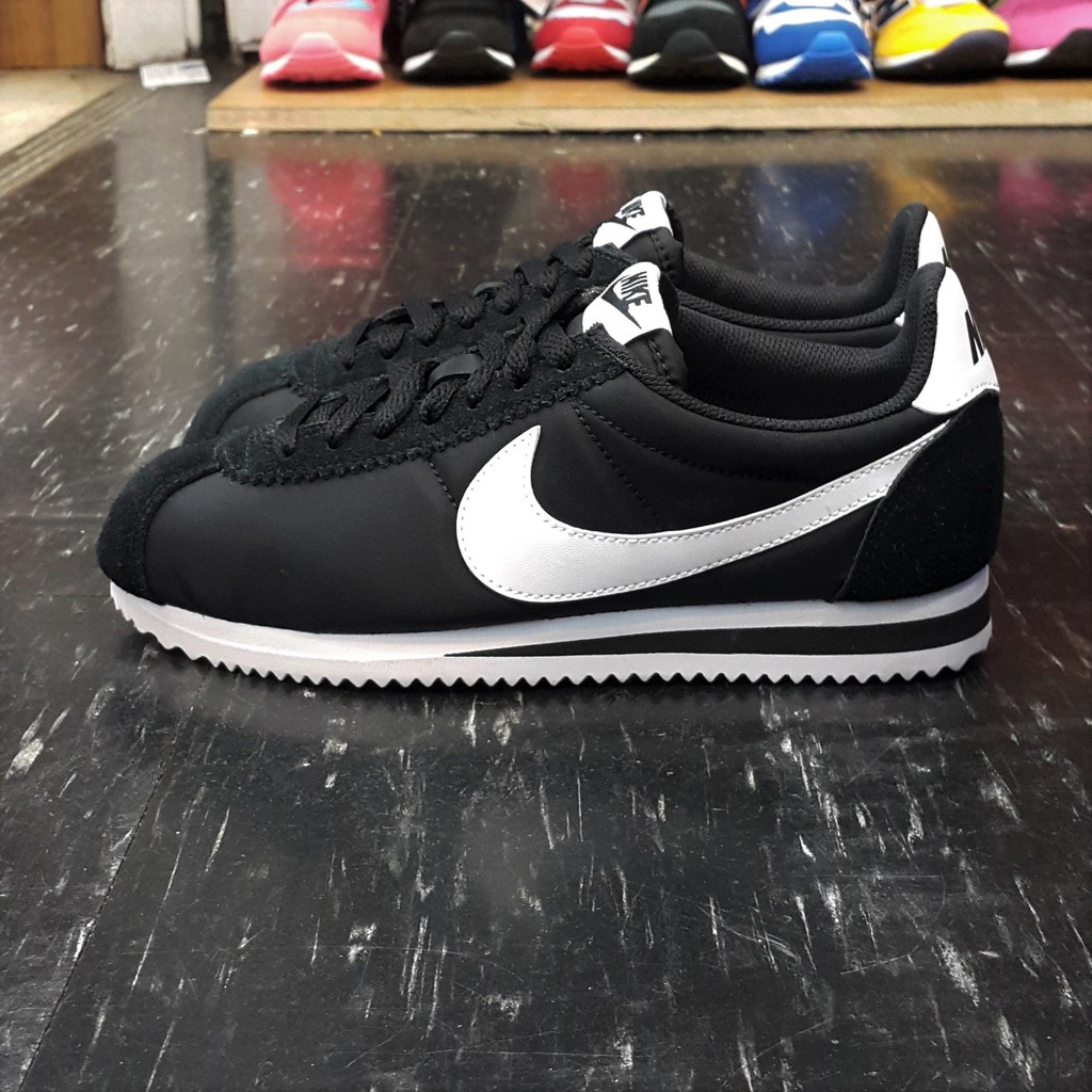 black and white nike cortez nylon