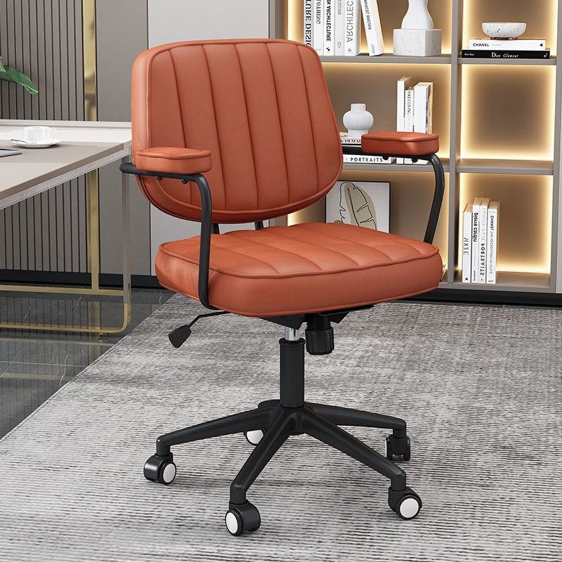 SR Leather Study Chair With Solid Wood Armrest Ergonomic Office Chair ...