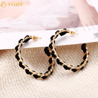 Image of thu nhỏ Vintage Simple Earring Gold Fashion Big Circle Black Chain Shape Women Accessories Gift Wedding #0