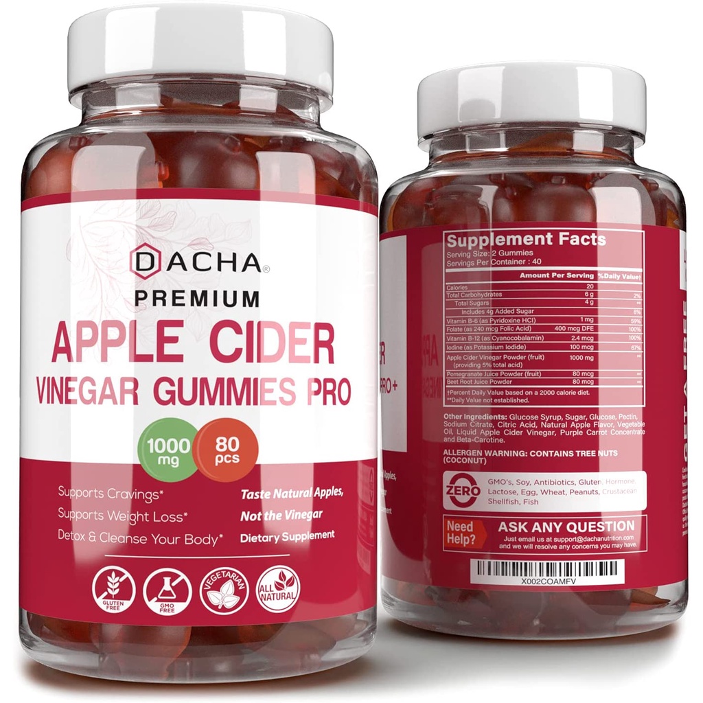 Premium Apple Cider Vinegar 80 Gummies 1000mg Raw, Organic, Unfiltered