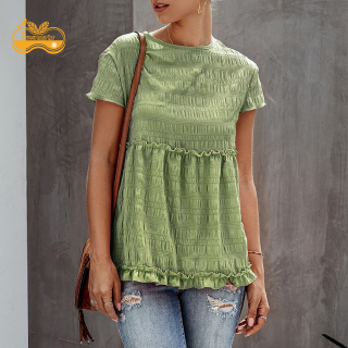 green ruffle shirt