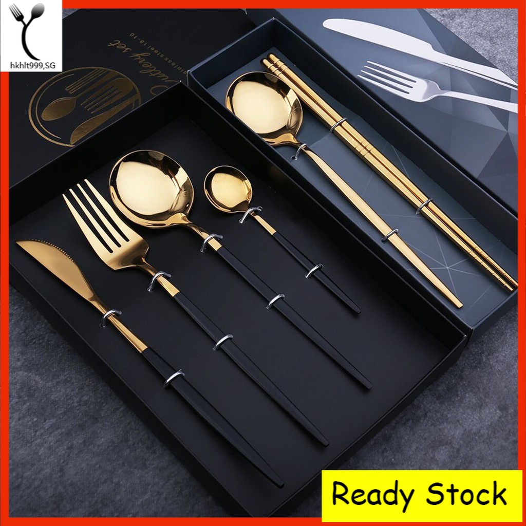 LT999 Hot sale Dinnerware Portuguese Style Forks Dark Green Gold Knife