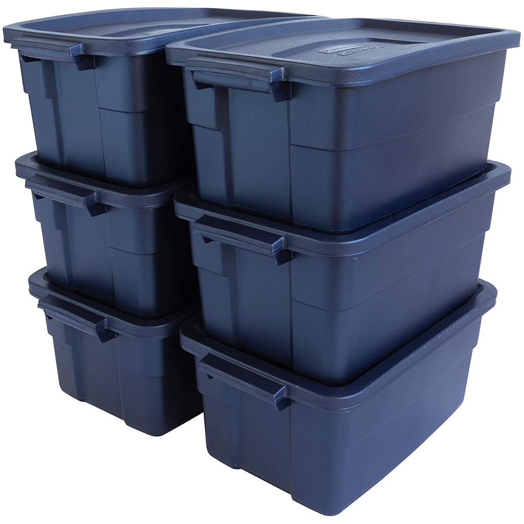 PACK OF 6, 3 GALLON, Rubbermaid Roughneck Totes Rugged, Reusable, Set
