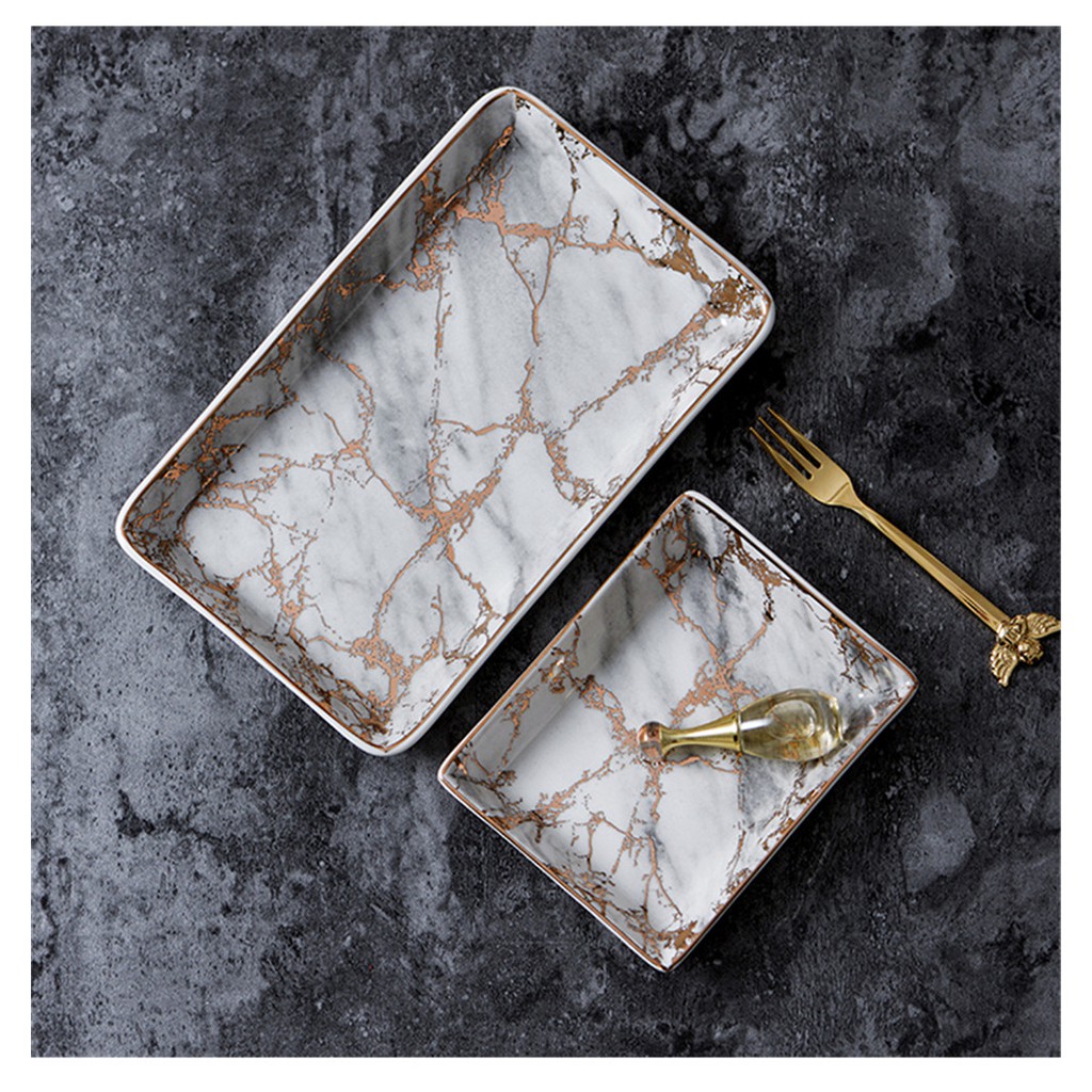 European Marble Trays Ceramic Jewelry Storage Tray Dinner Gold Inlay
