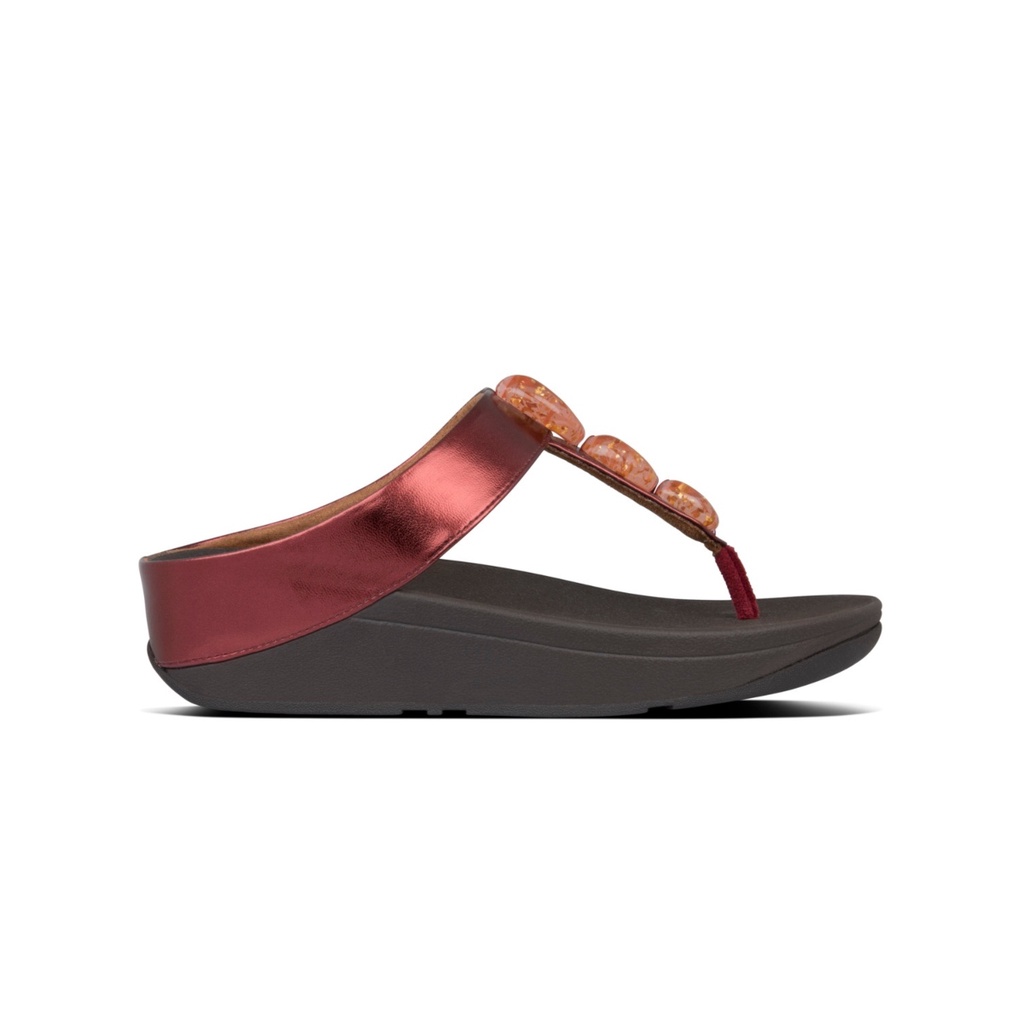 Image of FitFlop FINO Women's Flecked-Stone Toe-Post Sandals - Dark Red (Y12-738) #1