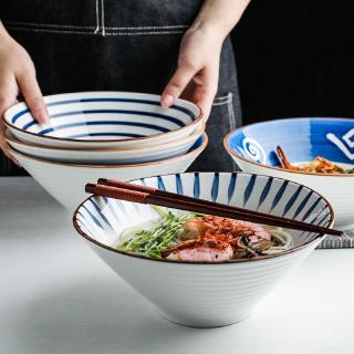 4.5/8 inch Japanese style hand-painted ceramic rice bowl salad bowl with underglaze glaze ceramic tableware 8-inch trumpet bowl ramen bowl soup bowl anti scalding creative restaura #0