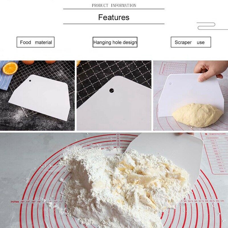 White Trapezoidal Pastry Dough Scraper Cutter Cake Baking Kitchen Tools Plastic
