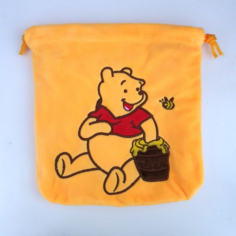 Disney Winnie The Pooh Velvet Drawstring Bag Pouch Storage Case Casing