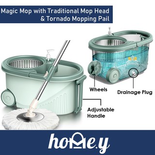 Home.y 360 Twin Whirlwind Magic Auto Spin Dry Tornado Mop and Bucket Set with Wheels Cleaning Tools Mop best seller