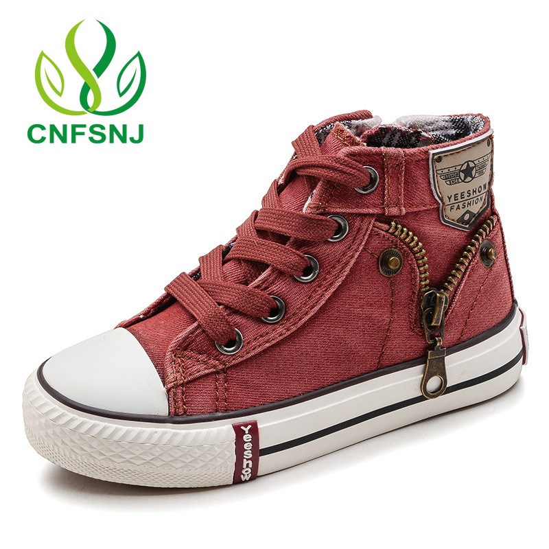 new Canvas zip kid Shoes Boys Sneakers Girls Jeans Denim Flat high help causal shoes 25-37