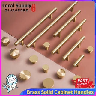 [SG STOCK] Brass Handle Cabinet Handle Solid Golden Drawer Pulls Kitchen Cupboard Hardware｜Furniture Knob and Bar Handle