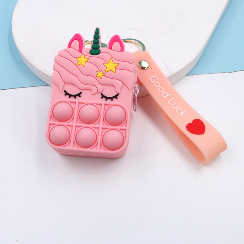 Cute Zipper Silicone Cartoon Coin Purse Toy for Students Kids Push Bubble Wallet Bags for Girls and Women Qiuwear Mini Unicorn Pop Coin Purse Keychain Fidget Sensory Toy Pouch 