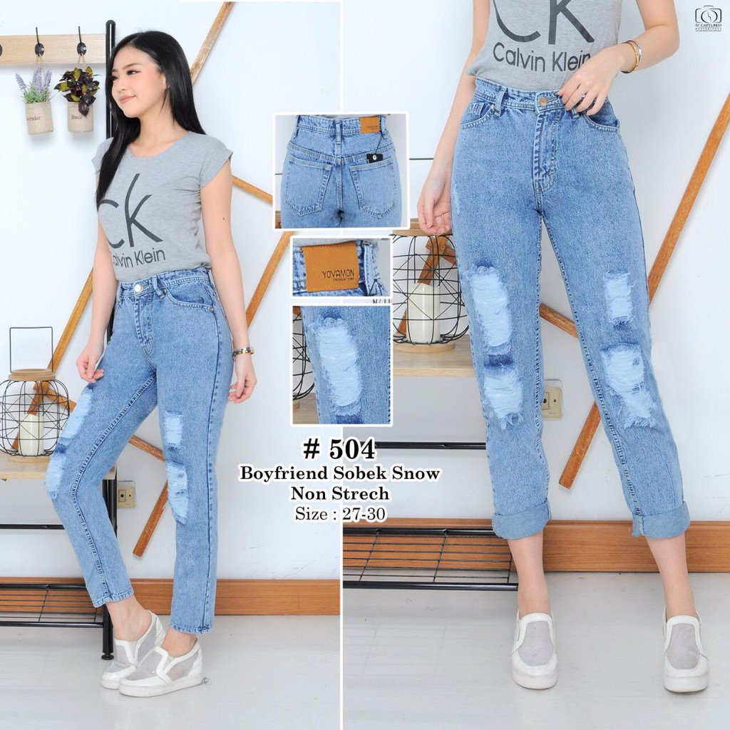 Jeans Women Boyfriend Trousers Snow Shopee Singapore