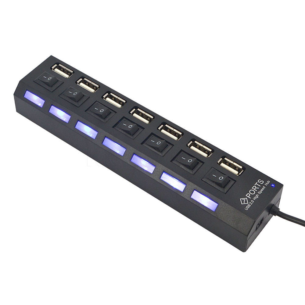 7 Port Usb Hub Multi Charger With Power On Off Switch For Pc Laptop 