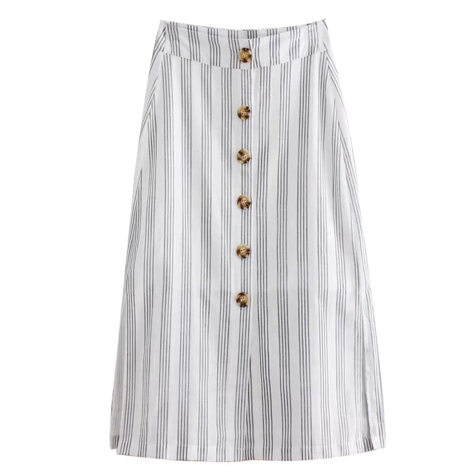 Women Pinstripe Button Down A-line Midi 