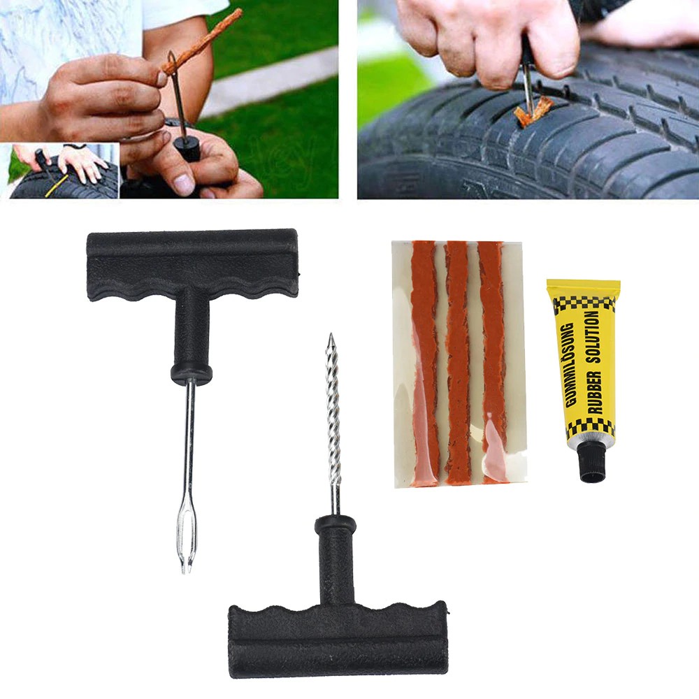 Car Tire Repair Tools Tubeless Tyre Puncture Plug Kit Needle Patch Fix ...