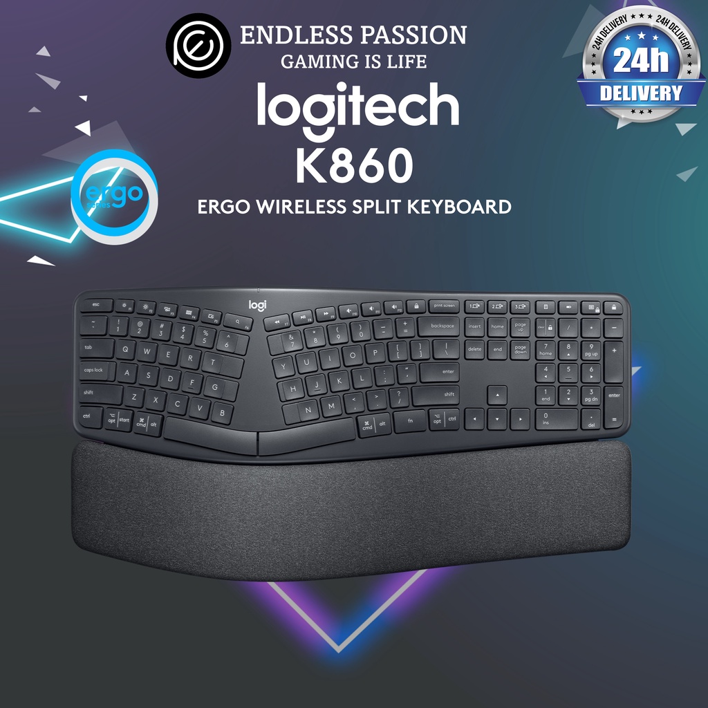 Logitech Ergo K860 Wireless Ergonomic Keyboard with Wrist Rest Split Keyboard Layout for