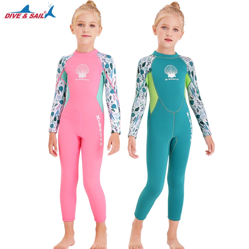 New 2 5mm Thermal Kids Swimwear One Piece Baby Girls Uv Protection Swimsuit Long Sleeve Girls Diving Suits Keep Warm Kid Printed Swimwear Shopee Singapore