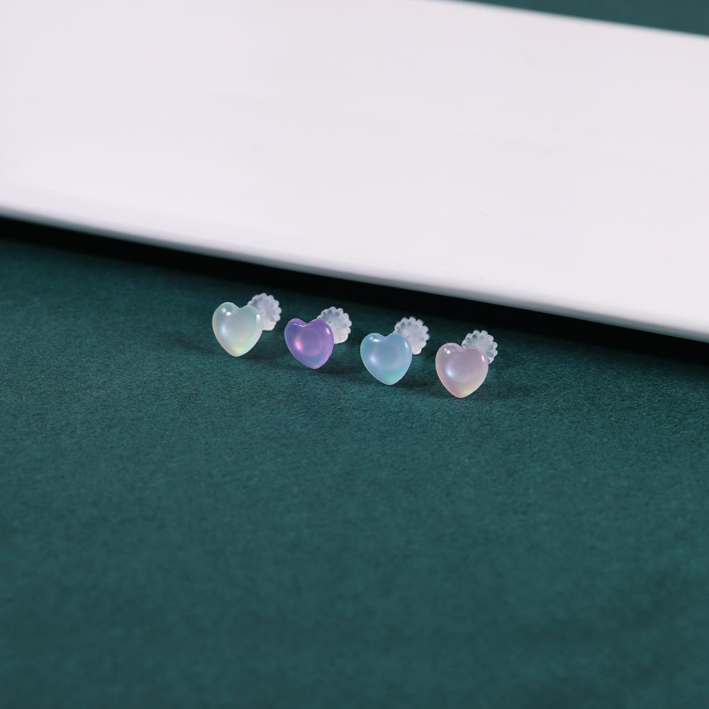 Image of 1 Pair 20G Cute Animals Shape Stud Earring Acrylic Heart Moon Invisible Resin Ear Studs Helix Conch Rock Piercings Jewelry #8