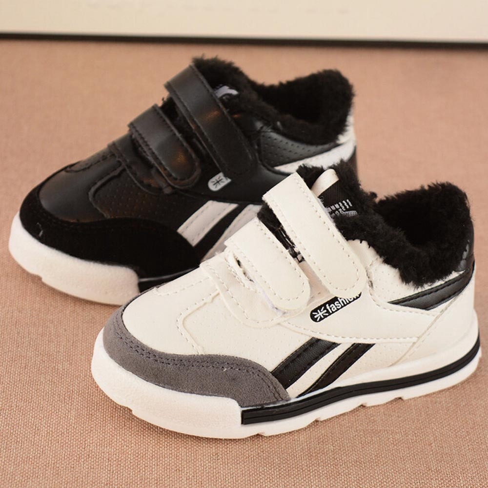 infant black leather trainers