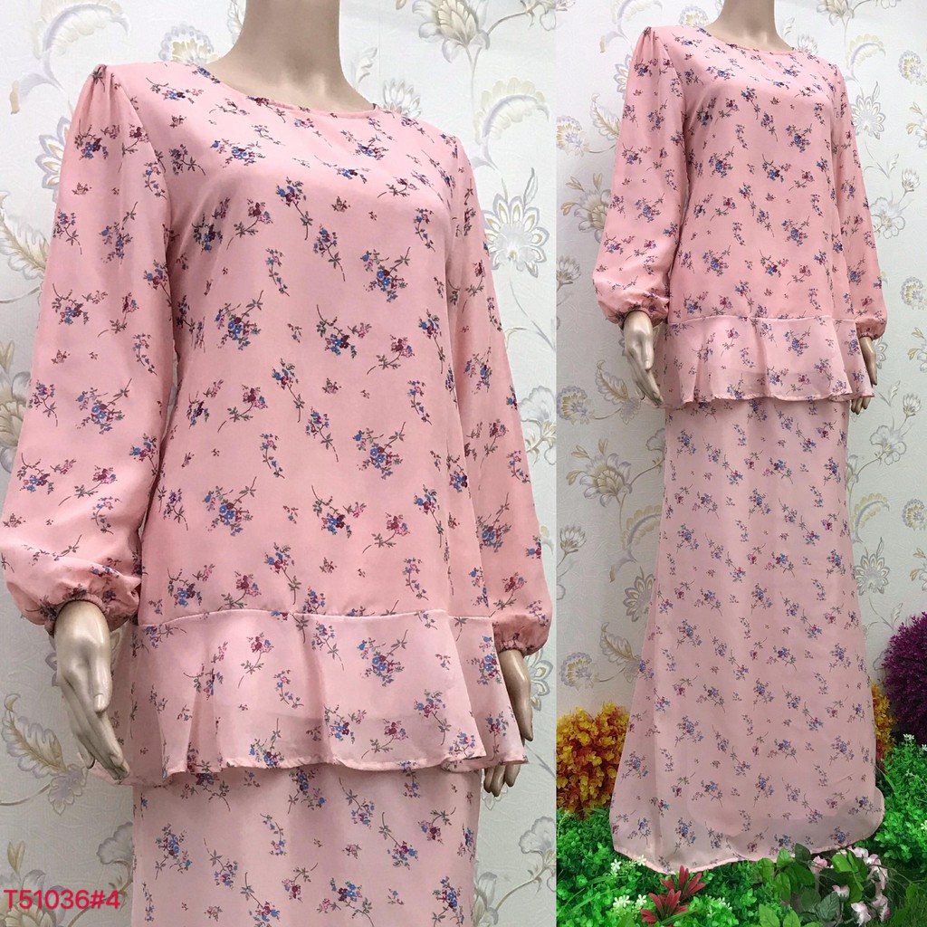 Nayla Z Baju Kurung Flora Design Long Sleeve Lengan Panjang Material Chiffon T51036 Shopee Singapore