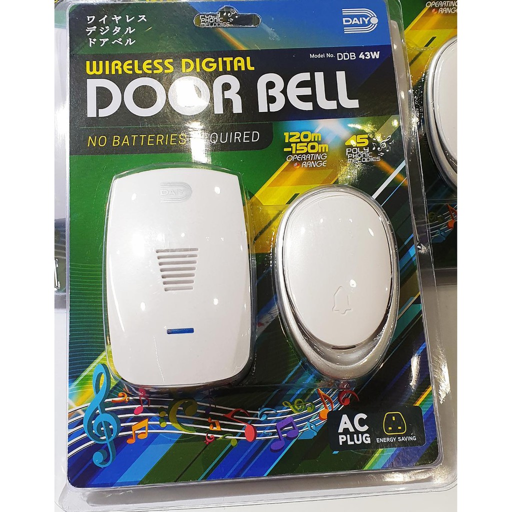 DAIYO DDB43W Wireless Digital Door Bell (3Pin Power Plug) Shopee Singapore