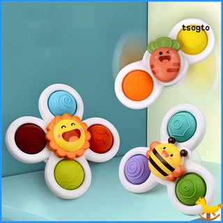 [Ts] 3Pcs Baby Educational Toys Soft Bobble Design Tactile Stimulation Safe Spin Sucker Spinning Top Toys for Baby Supplies