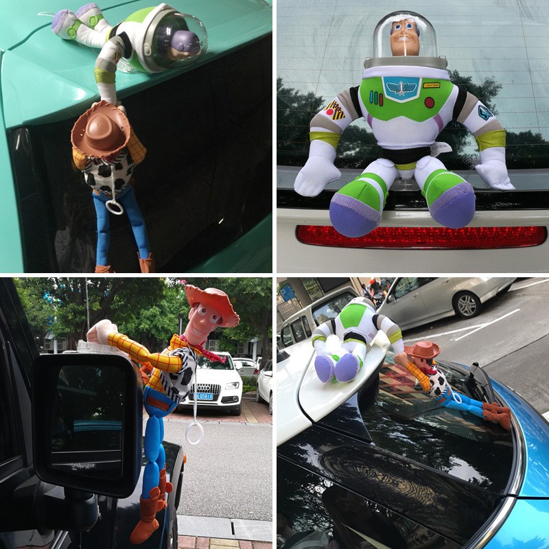 Toy Story Woody Buzz Lightyear Car Outside Hang Doll Plush Toy Auto Accessories 