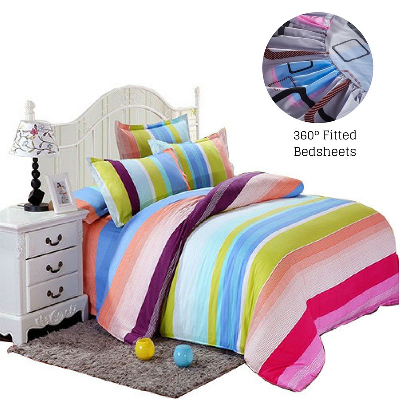 Cotton 360° Fitted 4Pcs Bedsheet Set Shopee Singapore