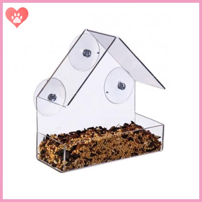 Triangular House Shape Hanging Acrylic Food Feeder Cage For Birds