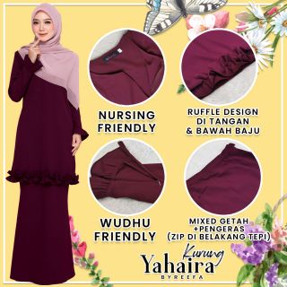  Dewasa KURUNG  YAHAIRA  BAJU  KURUNG  MODEN PLAIN NURSING 