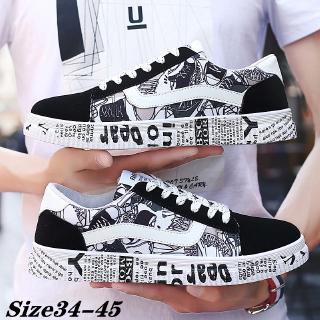 READY STOCK Graffiti Fashion Plus Size 34-45 Unisex Men's Shoe Women's Couple Sneakers Low Canvas Shoes #0