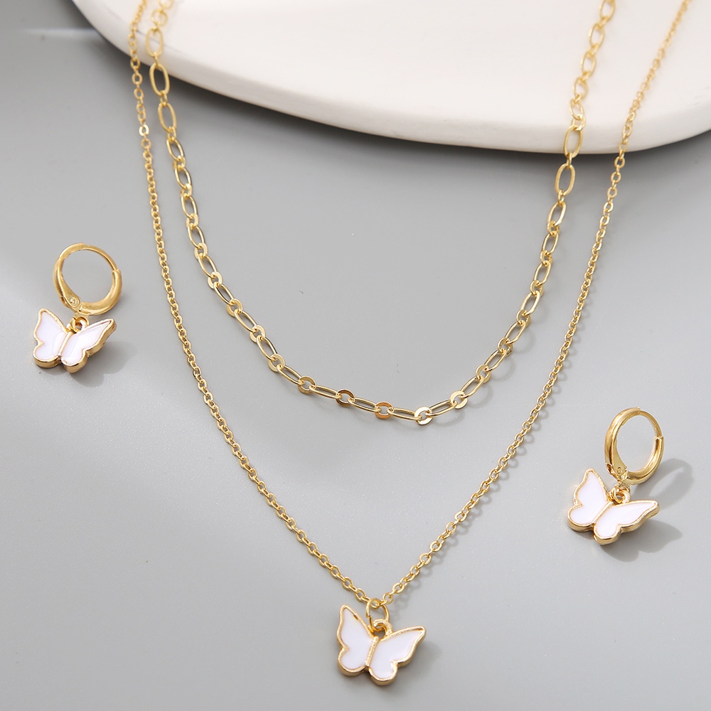 Image of Simple Butterfly Pendant Necklace Hoop Earring Fine Chain Women Jewelry Accessories #1
