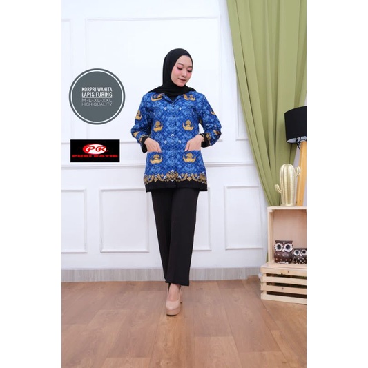 BAJU KORPRI WANITA kerah hitam lapis furing KATUN HALUS C40S LENGAN PANJANG