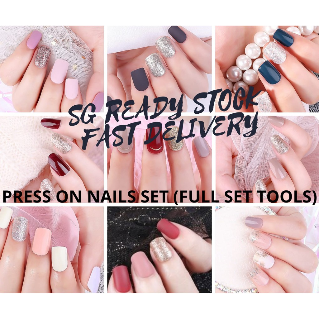 FAST DELIVERY] PREMIUM QUALITY PRESS ON NAILS WITH TAPE, FAKE NAILS, FALSE  NAILS, MANICURE, NAILS STICKER, NAILS WRAP | Shopee Singapore