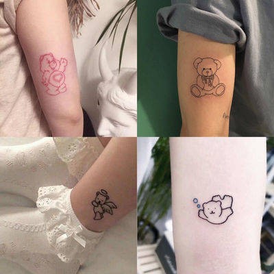 Tattoo stickers Cute line small bear tattoo waterproof bow bear female  persistent cartoon dark INS style stickers | Shopee Singapore