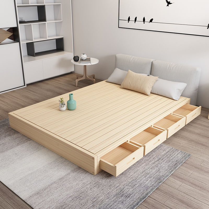Tatami Bed Solid Wood Double Row, Bed Frame On Hardwood Floor