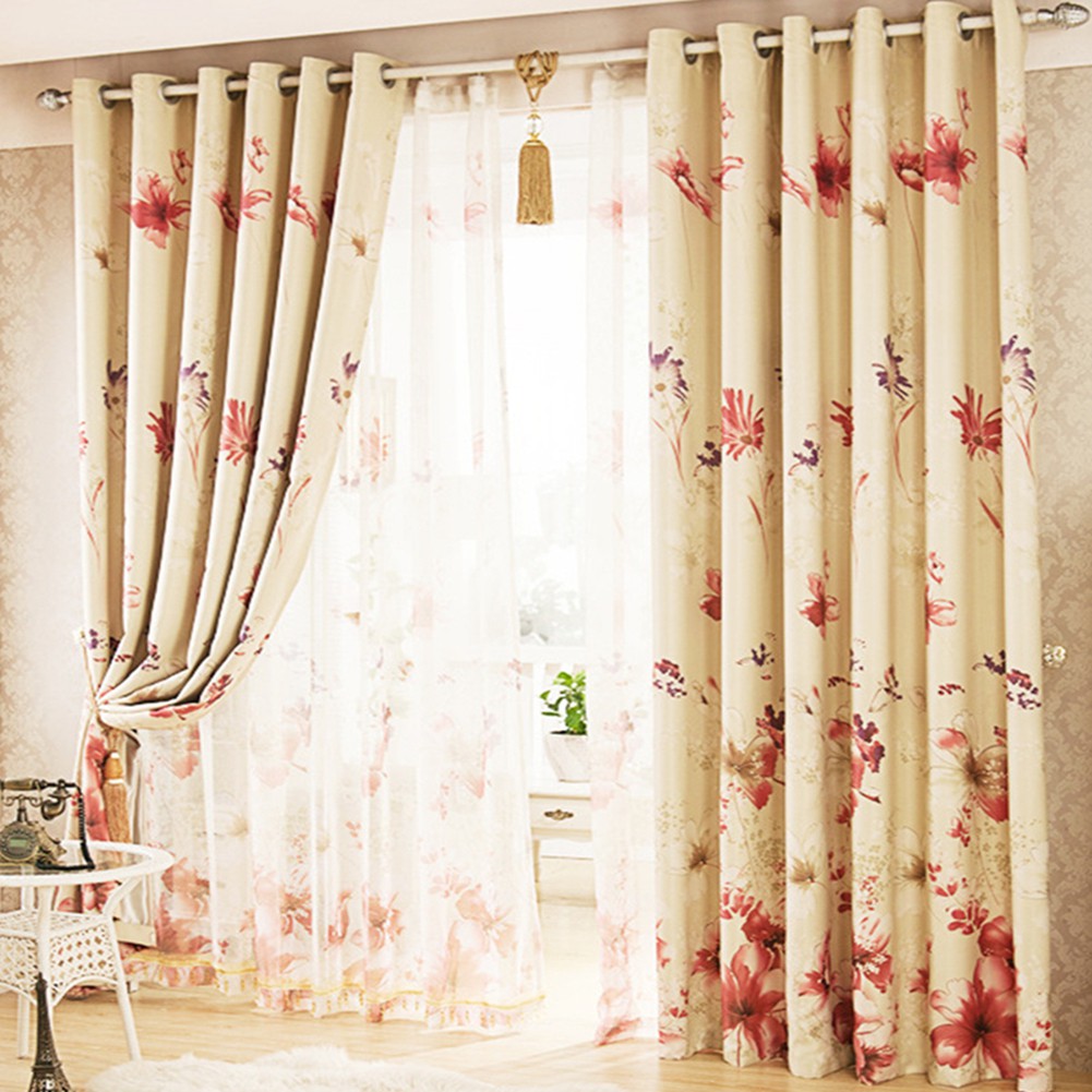 Printed Floral Curtain For Living Room Thermal Insulated Balckout Curtains Elegant Fashion Window Sheer Curtain Voile Shopee Singapore
