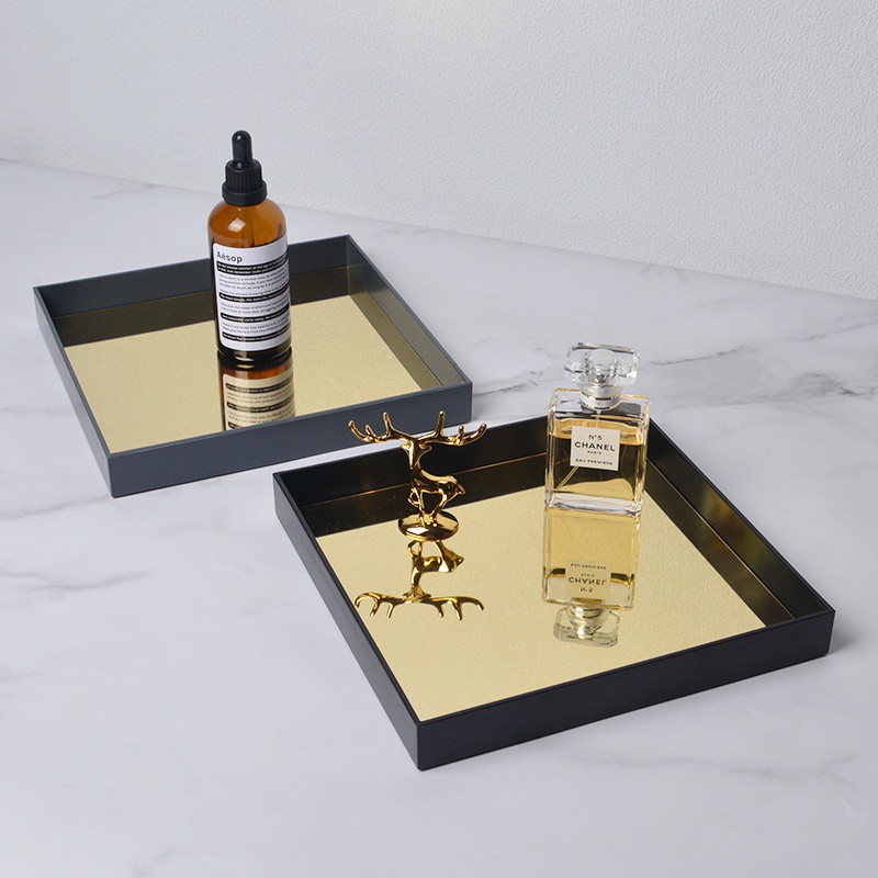 Square Gold Mirror Tray Perfume, Perfume Stand For Dresser