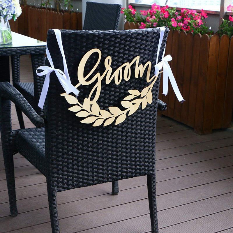 2pcs Wooden Bride Groom Chair Signs With Wheat Wedding Chair