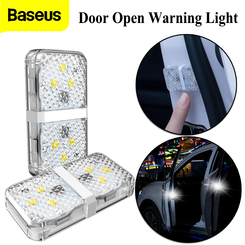 Baseus Car Door Opening Warning Lights Waterproof 6 Led Safety Lamps Auto Open Sticker Safety Flashing Warn Light Anti Collision Shopee Singapore