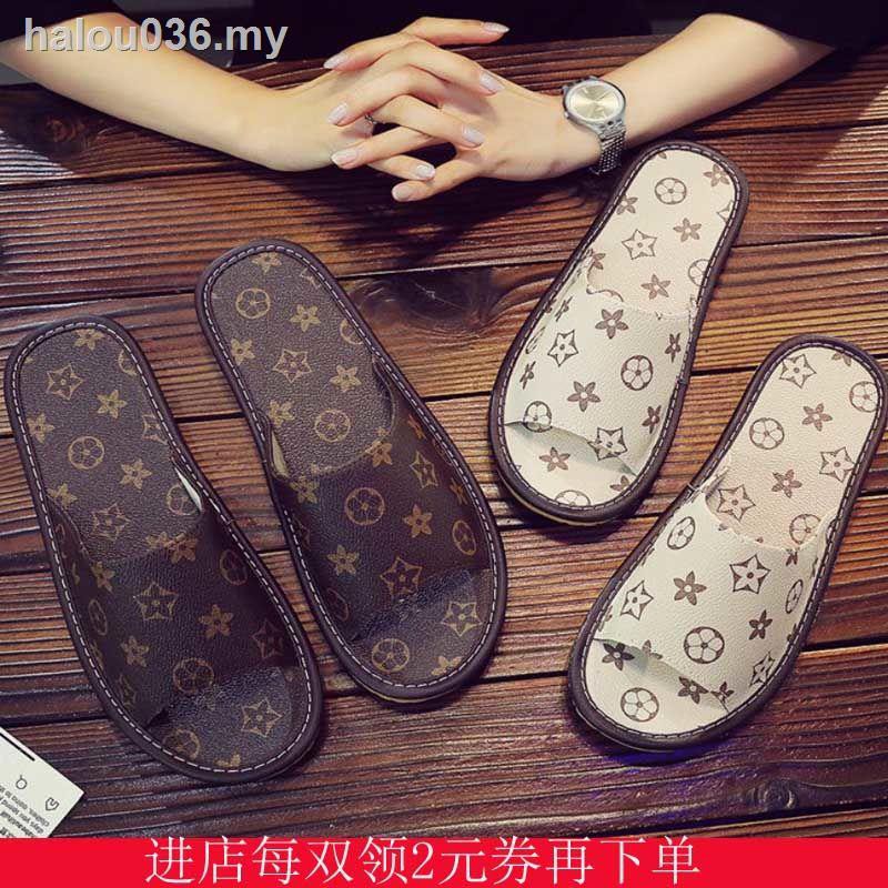 ♟Summer odorproof pu leather slippers female indoor couples home non