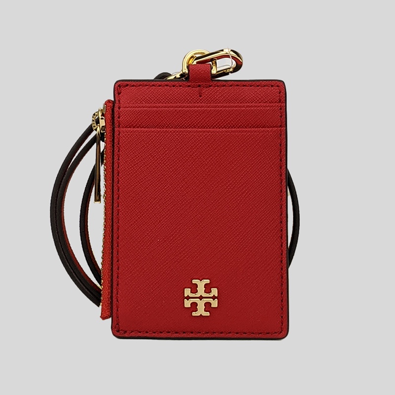 Tory Burch Emerson Leather ID Lanyard Brilliant Red | Shopee Singapore
