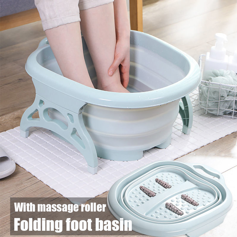 【In Stock】Household Portable Foldable Foot Bath Basin Thickened Roller